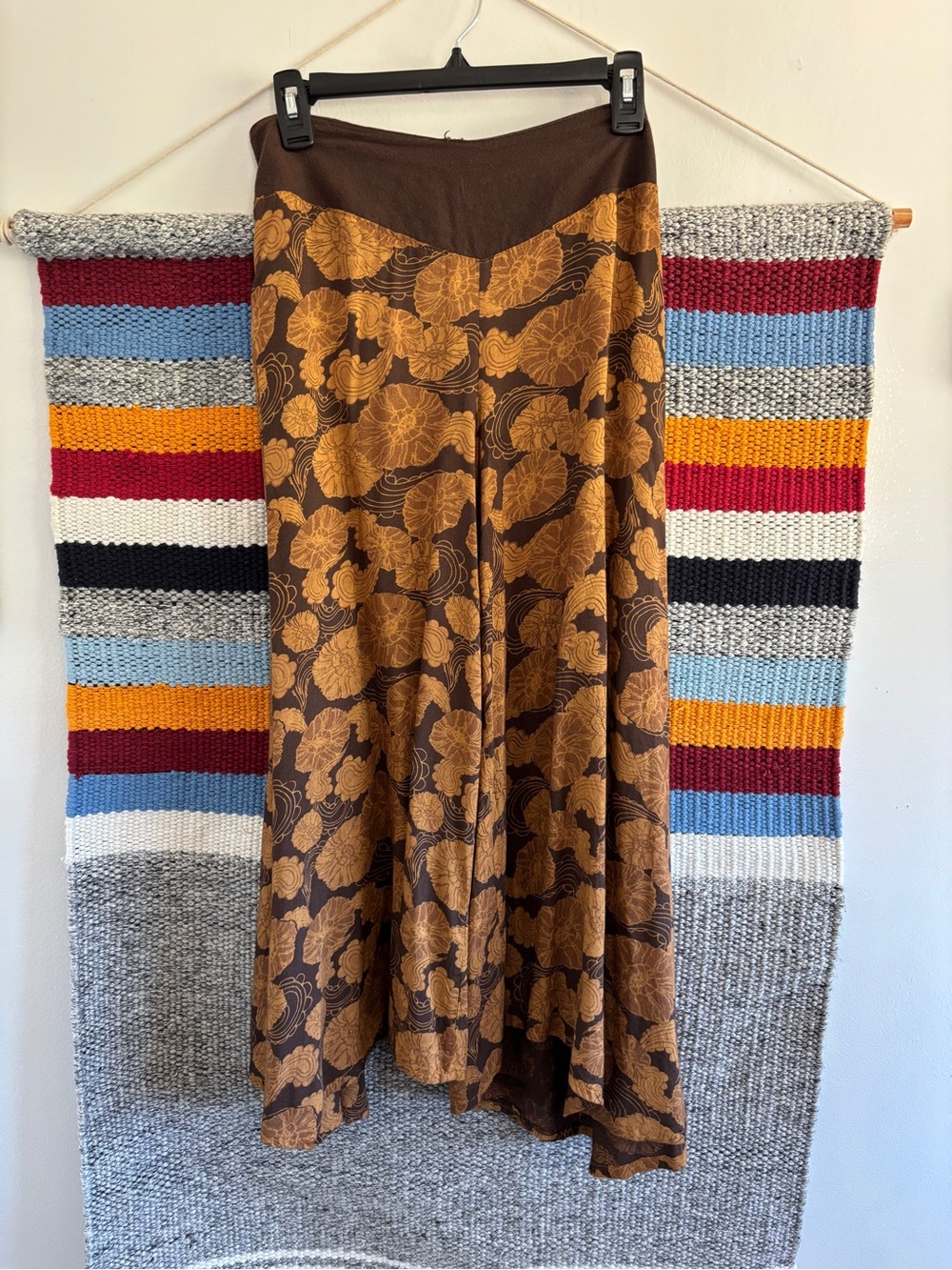 Wide-Leg Boho Floral Print Palazzo Pants in Brown